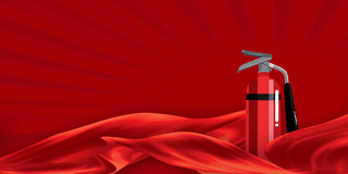 红色简约红绸灭火器全国消防日展板背景
